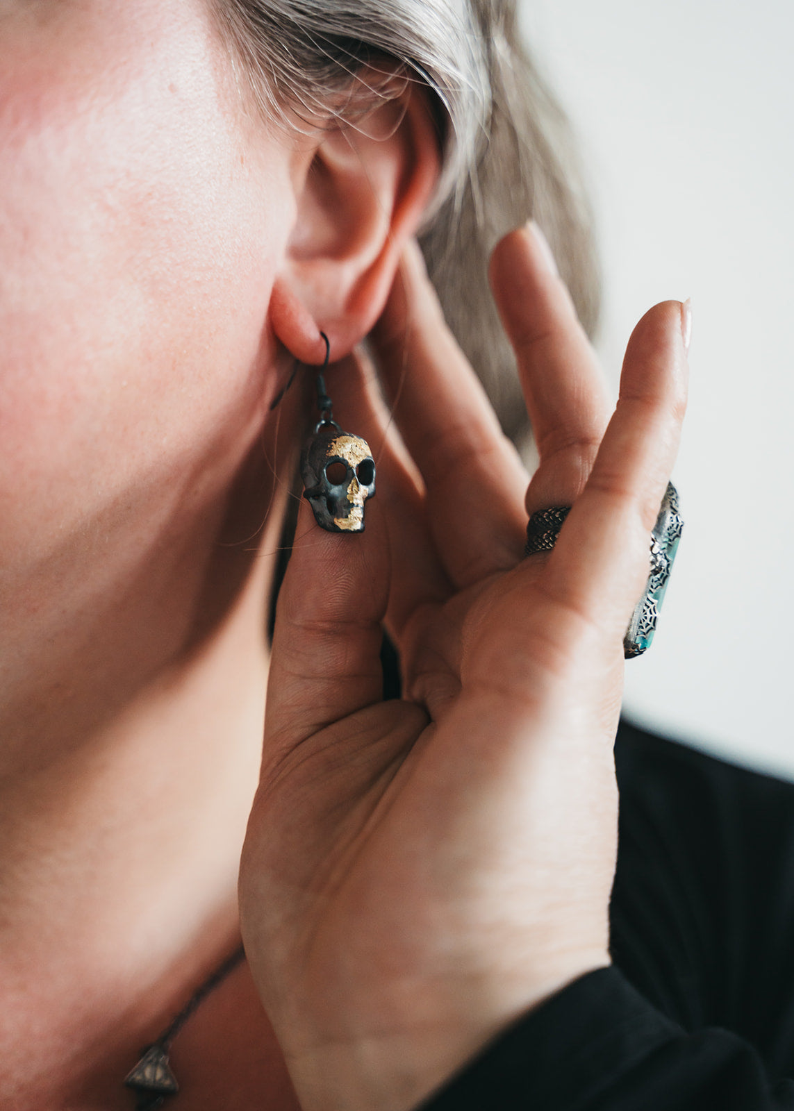 Sterling Silver and 18k Gold Skull Earrings