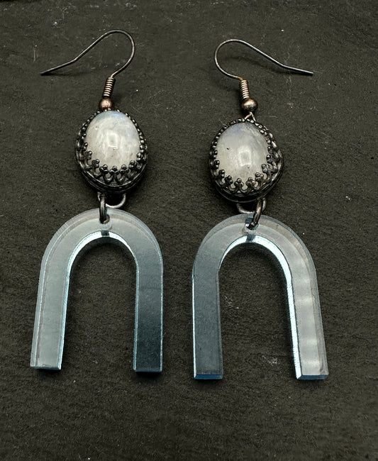 Light Blue Acrylic and Moonstone Earrings