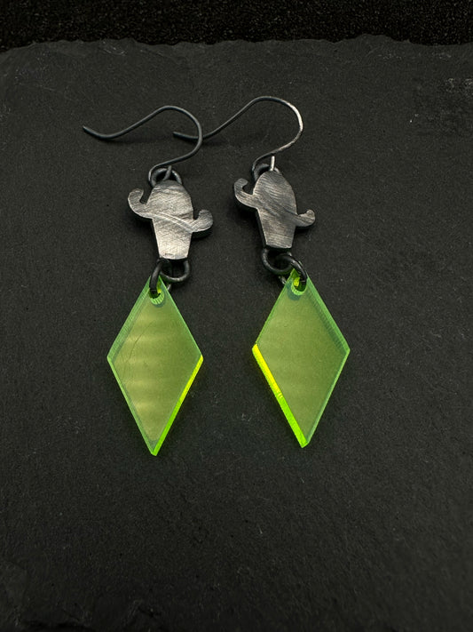 Cactus with Neon Green Earrings