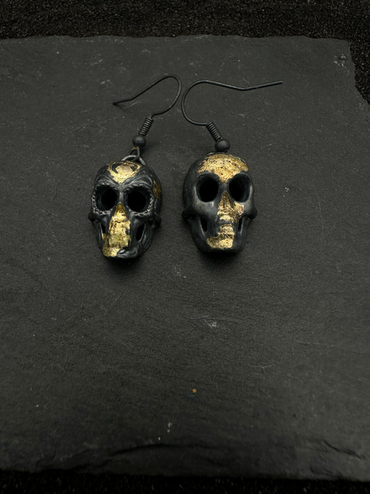 Sterling Silver and 18k Gold Skull Earrings