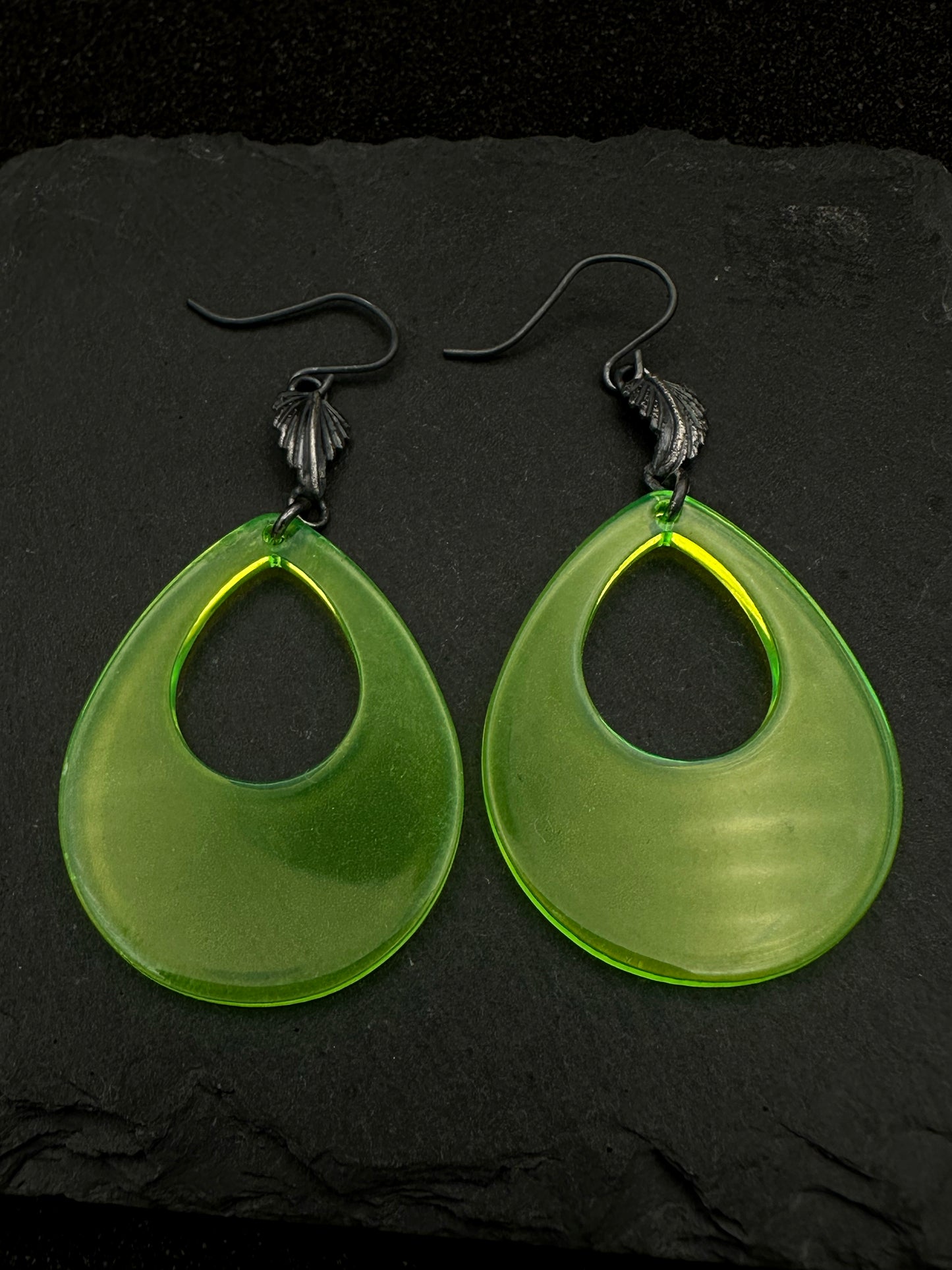 Neon Green and Sterling Silver Metal Earrings