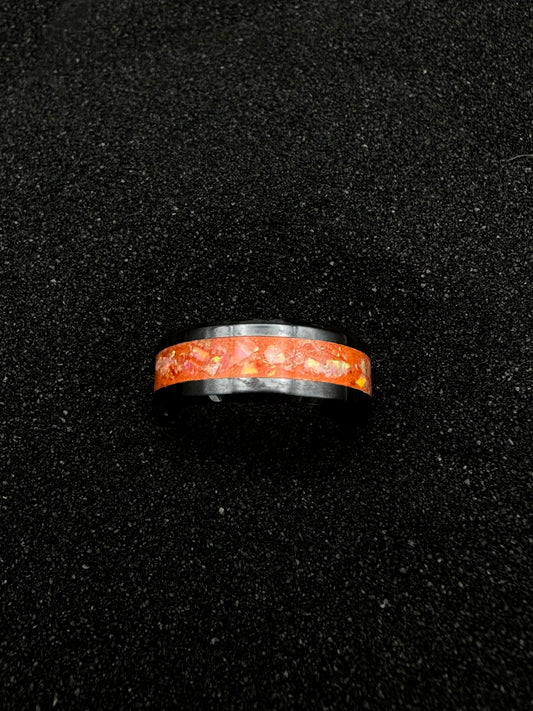 Black Ceramic Orange Inlay Ring
