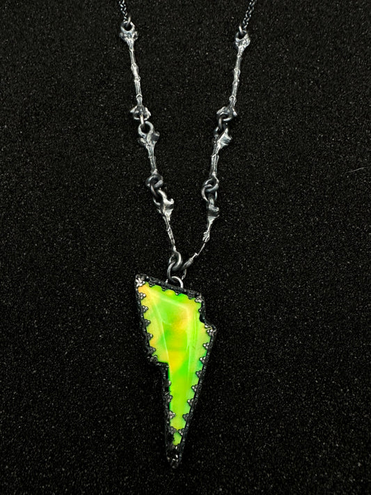 Yellow And Green Aura Opal Lightning Bolt Necklace